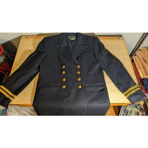 Vintage Ralph Lauren Nautical Military 100% Wool Navy Blue Blazer Womens 8 Reg